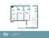 Modern 3-bedroom floor plan with spacious living room, balcony, and open kitchen layout, ideal for comfortable living.