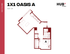 Chic 1-bedroom floor plan, Oasis A at Hub Columbia, featuring an open living area and modern kitchen, 587 sq ft.