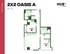 Modern 2D floor plan of Hub Columbia's 2X2 Oasis A, featuring 2 bedrooms, 2 bathrooms, and a stylish living area in 881 sq ft.