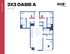 Modern 3X3 Oasis A floor plan showcasing 3 bedrooms, spacious living area, and sleek kitchen layout, 1127 SF at Hub Columbia.