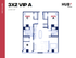 Modern 3X2 VIP A floor plan with three spacious bedrooms, open living area, and well-equipped kitchen, covering 1395 SF at HUB Columbia.