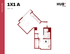 Modern 1-bedroom floor plan at Hub Columbia featuring open kitchen, cozy living area, and spacious layout at 587 sq ft.