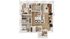 Modern floor plan showcasing three spacious bedrooms, a cozy living area, two sleek bathrooms, and an open-concept kitchen with dining space.