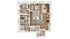 Modern 3D floor plan showcasing three spacious bedrooms, an elegant living room, and a contemporary kitchen.