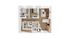Modern floor plan showcasing two cozy bedrooms, a stylish living area with a sectional sofa, a functional kitchen, and two bathrooms.