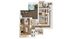 Inviting 3D floor plan showcasing a modern three-bedroom apartment with a cozy living area, sleek kitchen, two bathrooms, and a luxurious terrace with a hot tub.