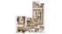 Modern 3-bedroom apartment floor plan with open-concept kitchen and living area, featuring ample storage and stylish design.