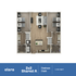 Elara 2x2 floor plan showcasing 2 bedrooms, 2 bathrooms, and a modern open-concept living area, 1120 sq ft.