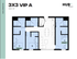 Modern 3x3 VIP A floor plan featuring three bedrooms, spacious living area, and sleek kitchen, covering 996 sq ft.