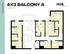 4X3 Balcony A floor plan with 4 bedrooms, a modern open living space, and spacious balcony, 1219 SF.