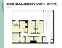 Modern 4X3 balcony floor plan at Hub Lexington featuring 4 bedrooms and open living space, ideal for stylish urban living, 1282 sq ft.
