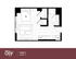 Modern studio apartment floor plan featuring an open living area, cozy bedroom space, and compact kitchen in 426 sq. ft. at Oliv Tempe.