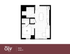 Modern 1-bedroom apartment floor plan featuring an open-concept kitchen and living area, 519 sq ft at Oliv Tempe.