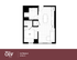 Modern 1-bedroom floor plan of Oasis A at Oliv Tempe, 519 sq. ft., featuring an open kitchen, cozy living area, and sleek bathroom design.