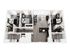 Contemporary 3-bedroom apartment floor plan with open-concept living area, modern kitchen, and two sleek bathrooms.