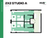 Modern 2x2 Studio A floor plan featuring two bedrooms, two bathrooms, and an efficient kitchen layout, spanning 800 sq ft at HUB Park Ave.