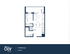 Modern 1-bedroom floor plan featuring an open-concept living area, cozy kitchen, and private balcony at Oliv Madison, 432 sq ft.