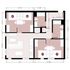 Elegant floor plan featuring four bedrooms, two bathrooms, and an open living-dining area, perfect for modern living.