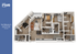 Modern 3D floor plan of the Rive Atlanta, showcasing a spacious 5-bedroom, 4-bathroom apartment. Features include an open living area, sleek kitchen, and large balcony, totaling 1434 sqft.
