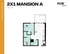 Modern floor plan of 2X1 Mansion A at HUB Gainesville University, featuring 2 bedrooms, a sleek living area, and a contemporary kitchen layout, totaling 752 sq ft.