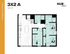 Modern 3-bedroom floor plan with open living space, kitchen, and private bathrooms at Hub Gainesville University, 900 square feet.