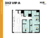 Modern 3-bedroom VIP A floor plan at HUB Gainesville University, featuring spacious living area, sleek kitchen, and 900 sq ft layout.