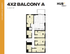 Modern floor plan for a spacious 4-bedroom apartment with balcony, featuring an open living area and two stylish bathrooms at Hub Gainesville University, 1,165 sq ft.