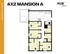 Contemporary 4x2 Mansion A floor plan showcasing four spacious bedrooms, a modern kitchen, and a cozy living area at Hub Gainesville University.
