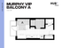 Chic Murphy VIP Balcony A floor plan showcasing a cozy 332 sq ft layout with a stylish open-concept living space, modern kitchenette, and private balcony area.