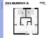 Efficient 2D floor plan of 2X1 Murphy A apartment with 2 bedrooms, cozy living area, compact kitchen, and bathroom, totaling 575 sq ft at Hub Limestone.