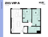 Modern 2X1 VIP A floor plan showcasing 2 cozy bedrooms, open living space with a sleek kitchen, and smart bathroom layout at HUB Limestone, 731 sq ft.