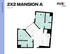 Modern 2x2 Mansion A floor plan with 865 sq ft, featuring two spacious bedrooms, an elegant living area, and a sleek kitchen at Hub Lexington Limestone.