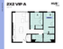 Modern 2x2 VIP A floor plan featuring 804 sq ft, open living area, and two elegant bedrooms with private bathrooms.