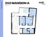 Luxurious floor plan of 3X2 Mansion A featuring three bedrooms, spacious living area, and modern kitchen, totaling 946 square feet.