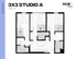 Modern 3x3 Studio A floor plan with 3 bedrooms, shared living space, and sleek kitchen layout at HUB Limestone, 1063 sq ft.