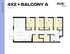 Modern 4X2 apartment floor plan featuring a balcony, four bedrooms labeled A to D, and an open-concept living area, spanning 1095 square feet at Hub Lexington Limestone.