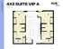 Sophisticated 4x2 suite floor plan with four bedrooms and a modern open kitchen design, spanning 1084 sq ft.