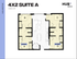 Modern 4X2 Suite A floor plan featuring four bedrooms, expansive living area, and a sleek kitchen within 1084 sq ft at Hub Lexington Limestone.