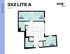 Modern 848 sq ft apartment floor plan, '3X2 LITE A', featuring three bedrooms, spacious living room, and a well-appointed kitchen at HUB Limestone.