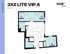 Modern 3x2 Lite VIP A floor plan from Hub Limestone with 848 sq ft, featuring three bedrooms, inviting living area, and sleek kitchen layout.