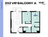 Chic 2x2 VIP Balcony A floor plan featuring 804 sq ft, spacious open-concept living area, dual bathrooms, and two bedrooms, including a primary suite.