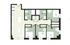 Modern floor plan featuring 4 cozy bedrooms, one bath per room, and an open kitchen with dining area.