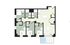 Modern floor plan with 3 cozy bedrooms, 2 sleek bathrooms, an open kitchen, dining area, and an inviting living space, featuring stylish design elements.