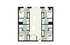 Modern floor plan with four primary bedrooms, a central kitchen, dining area, and efficient bathroom layout.