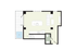 Modern 2D floor plan featuring an open-concept kitchen with island seating, cozy living area, and a convenient half-bathroom, opening onto a spacious outdoor terrace with a refreshing pool.