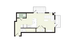 Modern floor plan featuring an open-concept living area, kitchen with island seating, a convenient powder room, and spacious balconies.