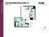 Modern 2-bedroom floor plan with shared balcony at Hub State Street, 990 sqft, featuring a spacious living area and two bathrooms.