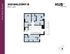 Contemporary floor plan labeled 3X2 Balcony B, featuring three bedrooms, two bathrooms, open-concept living area, and a balcony, encompassing 853 sqft at Hub State Street.