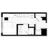 Modern floor plan showcasing a streamlined studio layout with an open kitchen, cozy living area, and compact bathroom.