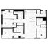 Modern floor plan showcasing a spacious layout with four labeled rooms and an open-concept kitchen and living area.